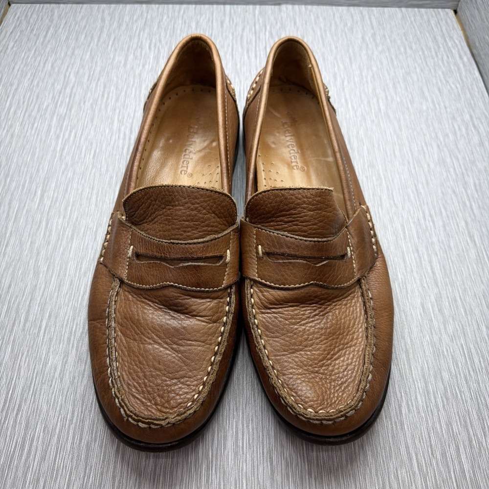 Studio‎ Belvedere Penny Loafers Brown Leather Slip On Dress Shoes Men Size 10 XD
